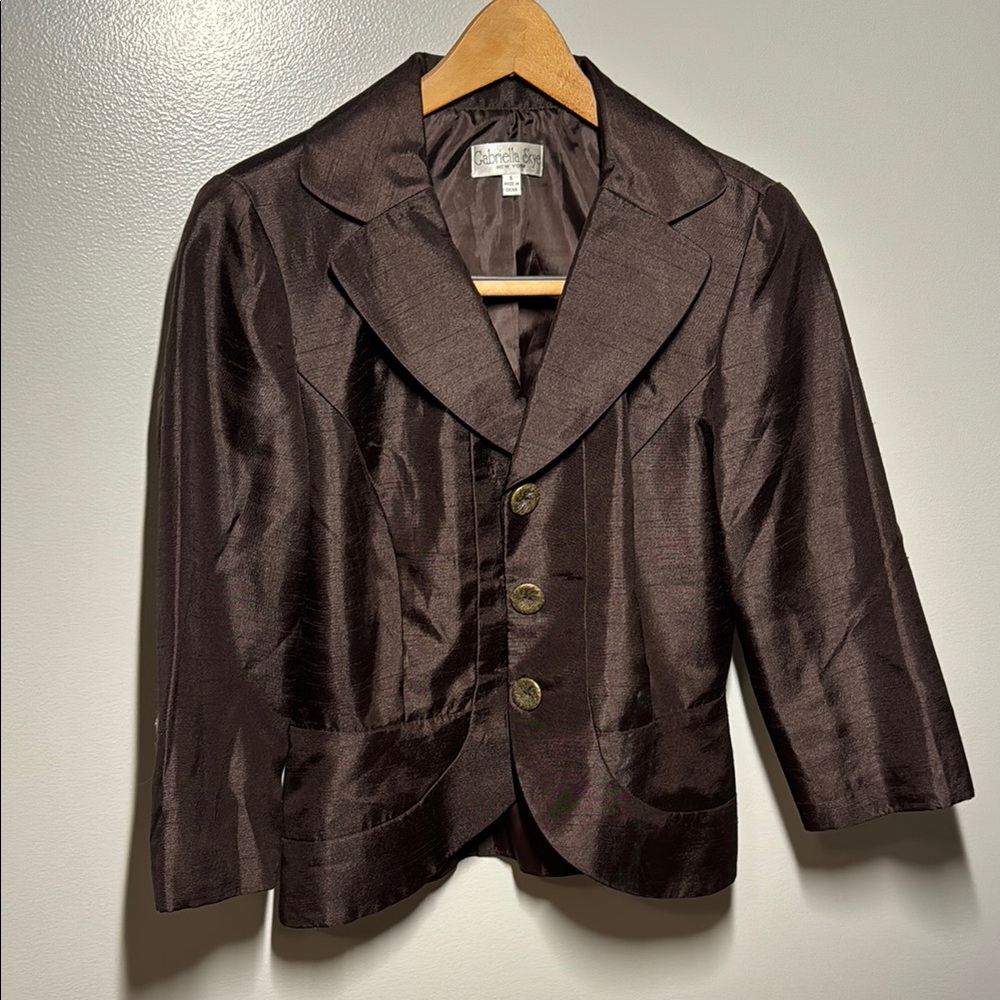 Vintage Elegant Brown Blazer with Button Details